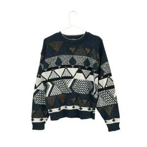 VTG 90s EXPRESSIONS Mens Medium Geometric Knit Dad Grandpa Crewneck Sweater